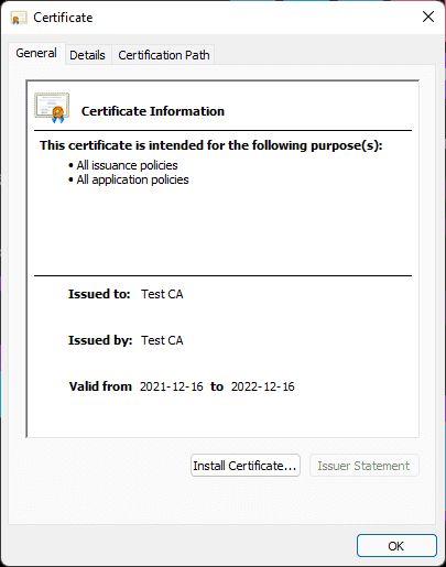 Open ca.crt certificate window